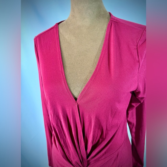 Boston Proper Burgundy Red Longsleeve Wrap Twist Open Tunic Blouse - Picture 6 of 8